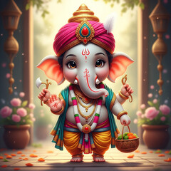 Divine Lord Ganesh, celebration style in vibrant colors and background