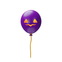A 3D purple balloon with a glowing jack-o-lantern face. Perfect for Halloween party decorations, festive banners, spooky invitations, and seasonal celebration designs.