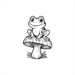 anthropomorphic frog sitting on top of a large mushroom