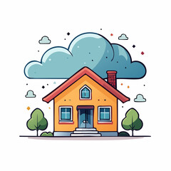 Fototapeta premium Cartoon Illustration Of A House With Clouds