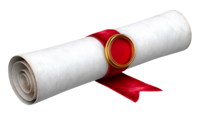 Scroll of Certification with Red Ribbon Seal Isolate on Transparent Background, cutout, png