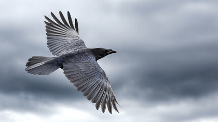 Obraz premium A majestic bird in flight against a stormy sky, showcasing its powerful wings and dynamic motion in nature's raw beauty.