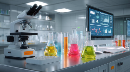 Experimental lab setup with colorful substances