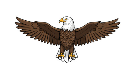 Obraz premium Illustration of an eagle with brown wings spread wide and white head on a white background centered view on transparent background
