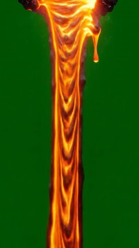 A dramatic vertical flow of glowing, hot lava isolated against a solid green background. This intense visual is perfect for high-energy and high-impact design projects.

