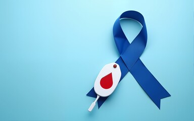 Light blue ribbons with blood on blue background , world diabetes day. High quality