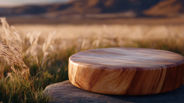 A cultural drum circle with a wooden drum in a grassy field