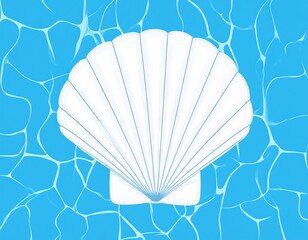White scallop shell on blue water