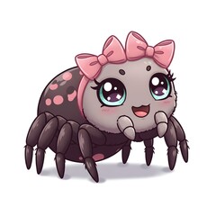 Fototapeta premium Adorable Kawaii Spider with Pink Bows: A Cute Digital Illustration