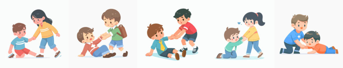 Cute Cartoon Helping Hand Illustration of Children Offering Assistance and Support