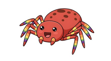 Adorable Rainbow Legs Spider Cartoon Illustration Happy Arachnid