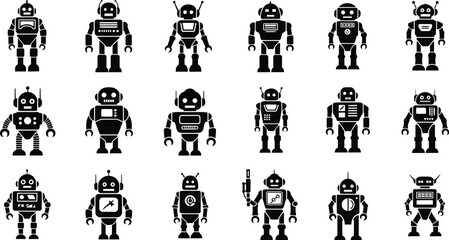 Retro robot icons for futuristic tech concepts designs