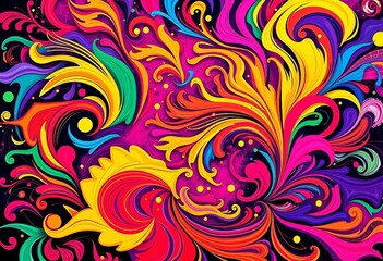 Vibrant, swirling abstract floral design in bold colors,  collage,  illustration