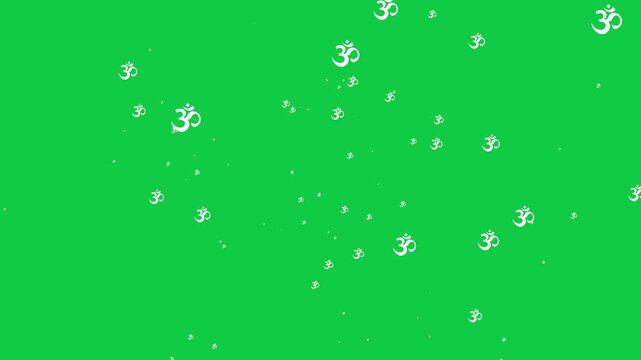 Hindu god om symbol floating particle loop animation overlay isolated on green screen background 