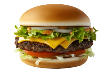 A classic cheeseburger with a slice of melted cheese and pickles