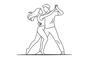 Fototapeta premium Line Art Illustration: Couple Dancing Tango, Minimalist Style