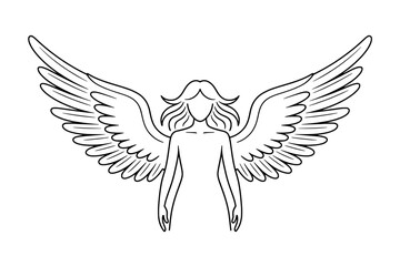 Obraz premium Line Art Illustration: Angel with Large Wings, Minimalist Design