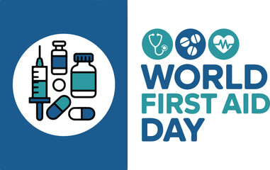 World First Aid Day Illustration with Medical Supplies and Text on Transparent