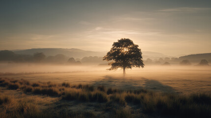 Serene morning meadow with sunlight
