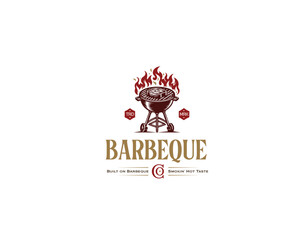 Obraz premium vintage grill meat steak shop logo template for business company