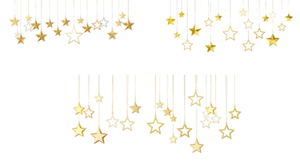 Hanging golden stars on transparent background png