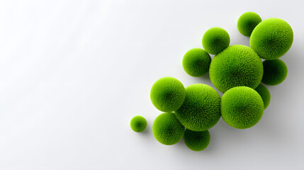 Close-up 3D render of green bacteria on white background. Scientific medical concept for infection, microbiology, or biotechnology.