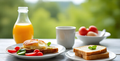 Bread and milk. Pitcher of milk, black and white bread from the oven, and wheat on wooden table. Traditional russian rural breakfast