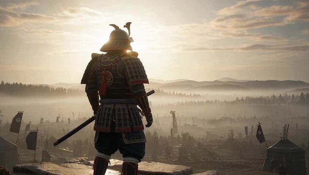 Samurai Warrior in Armor Standing on the Battlefield &ndash; Japanese History and Bushido