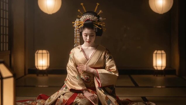 遊郭の遊女・美しい花魁(おいらん)