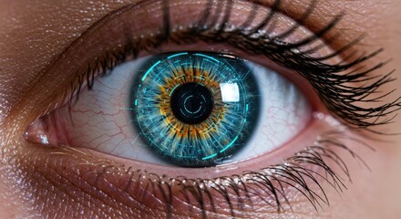 Futuristic vision with advanced eye technology, capturing innovation in healthcare and biometrics, ideal for science fiction and technology themes with a modern aesthetic