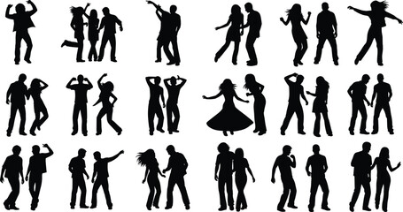 Dynamic silhouettes of dancers in diverse poses, energetic movement, creative choreography, artistic performance, isolated on white background, dance styles, stock image