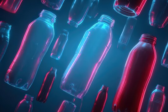 Abstract Glowing Plastic Bottles Recycling Concept