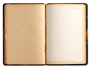 Vintage open book with empty pages isolated on white, old paper background template. Generative AI