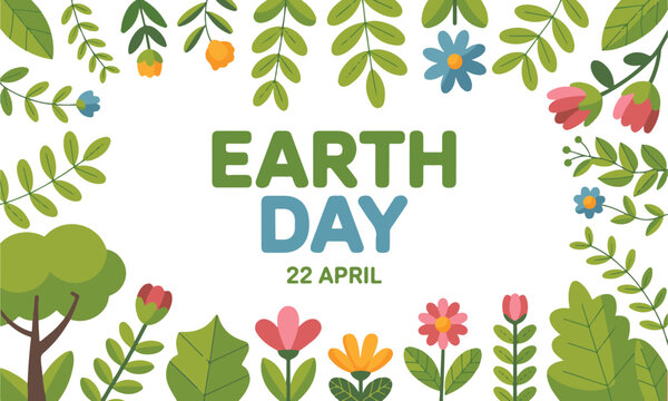 Earth Day Illustration with Floral Frame and Text on Transparent Background