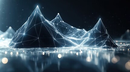 Abstract Digital Mountain Range: A Futuristic Landscape of Light and Geometry