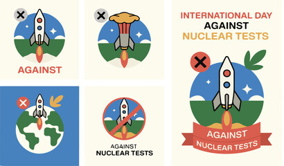 International Day Against Nuclear Tests Vector Illustration Collection with Rockets