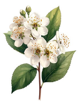Watercolor Drawing White Hawthorn Birth Flower Bouquet Illustration May Flower