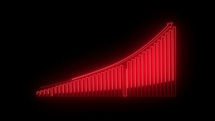 Red Neon Bar Graph Showing Upward Trend on Black Background bar chart rising