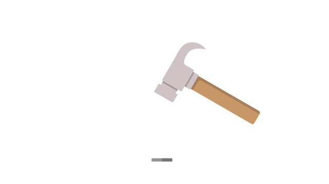  4K animation of hammer striking nail on clean white background