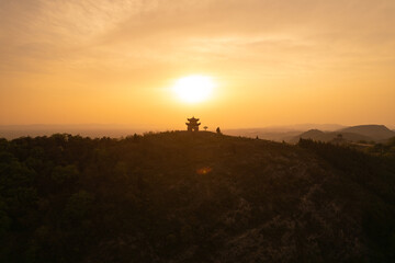 Anlu city Baizhao Mountain landscape view during a warm sunset.