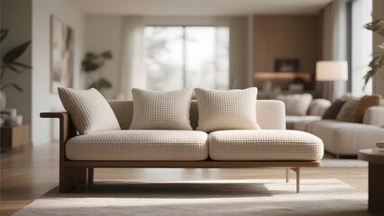 Modern Living Room with Beige Sofa and Cushions