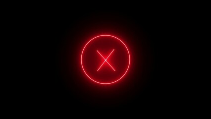 Red Neon X Mark Inside a Circle on Black Background red neon cross red neon symbol