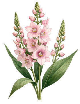 Watercolor Drawing Pink Larkspur Birth Flower Bouquet Illustration July Flower