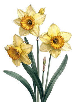 Watercolor Drawing Yellow Narcissus Birth Flower Bouquet Illustration December Flower