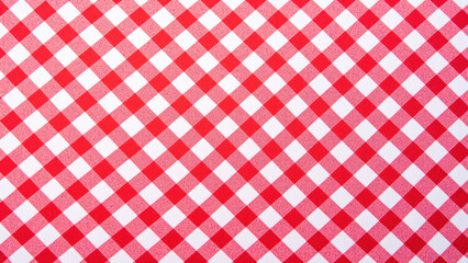 Red and white checkered pattern, perfect for table settings, picnics, or festive occasions, creating cheerful and inviting atmosphere
