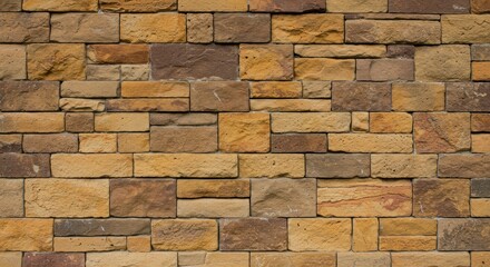 Stone wall displays varied yellow & brown blocks, creating a textured, earthy pattern