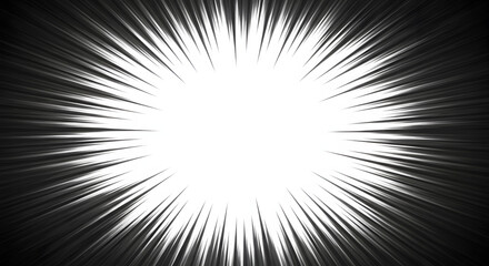 Fototapeta premium Monochrome abstract background with Japanese manga style speed lines. Radial sunburst and explosion effect for dramatic comic book action scenes.