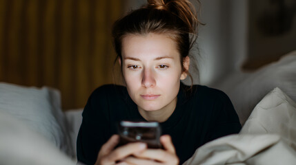 Woman looking tired while scrolling smartphone. Concept of digital burnout, screen fatigue, or emotional exhaustion caused by constant phone use.