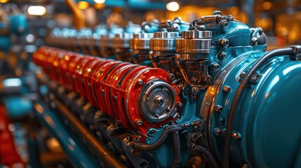 Close-up of a Powerful Industrial Engine: A Symphony of Metal and Mechanics