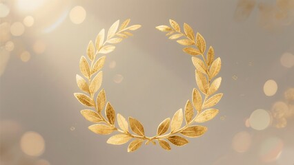 Golden laurel wreath against a soft, glowing background